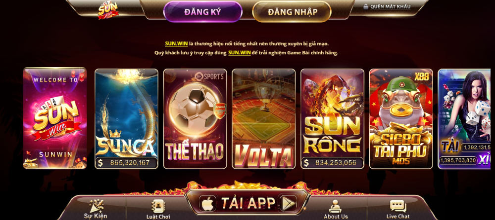 Sử dụng link chính chủ để truy cập vào trang chủ Sunwin